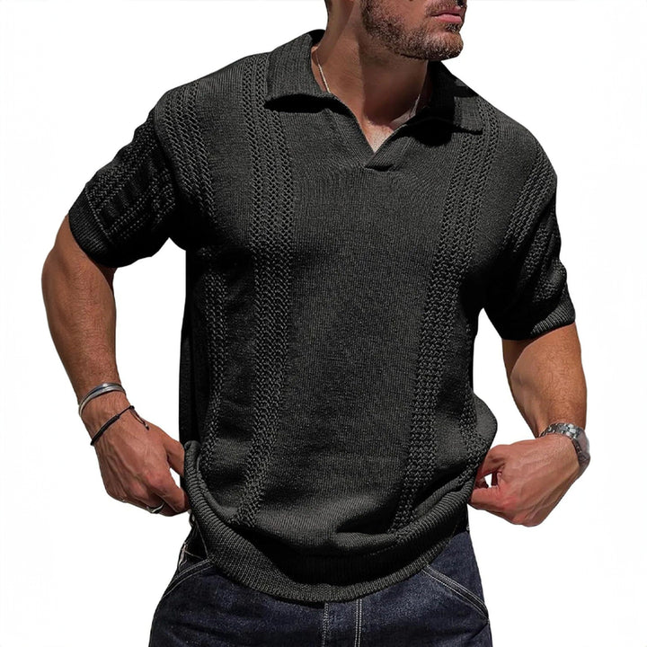 Men's Knitted Polo Shirt – Breathable Ribbed Collar Knit – Black