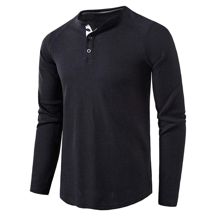 Men's Waffle Knit Henley Top – Breathable Button Placket Shirt – view 3