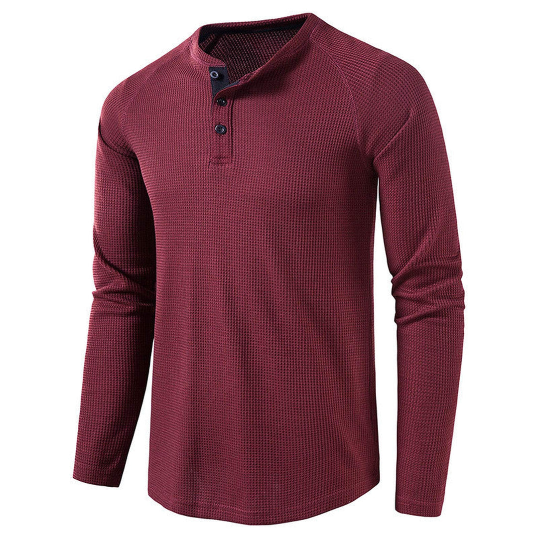 Men's Waffle Knit Henley Top – Breathable Button Placket Shirt – view 4