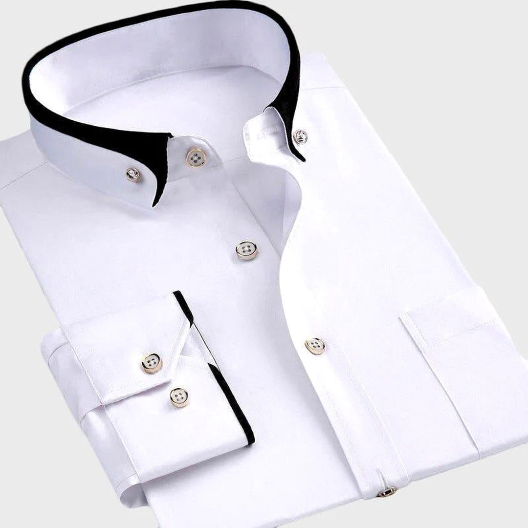 Men's Stretch Long Sleeve Collar Shirt – Smart Casual Comfort Fit – Black