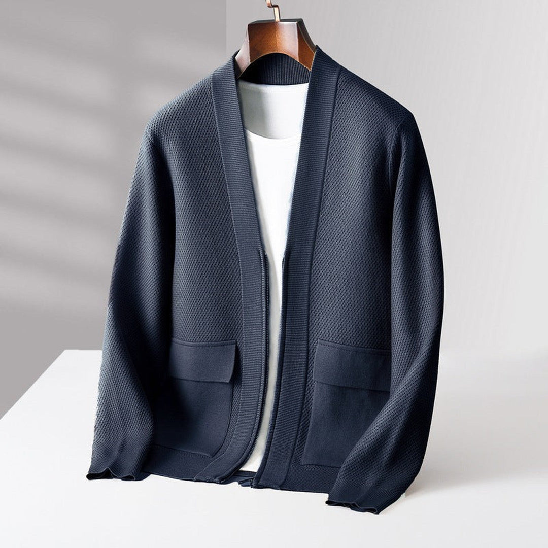 Men's Cashmere V-Neck Cardigan – Soft Thick-Knit Winter Layering – Grey