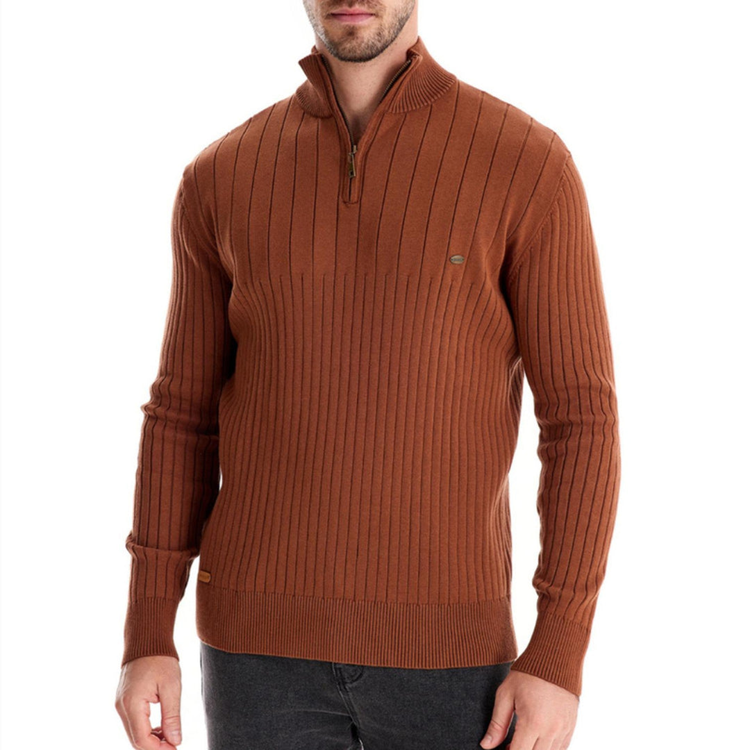 Men's Onyx Zip-Up Jumper – Tailored Knit Smart Casual Layer – Khaki