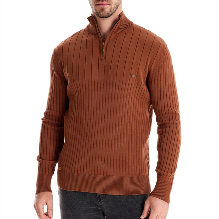 Men's Onyx Zip-Up Jumper – Tailored Knit Smart Casual Layer – Khaki