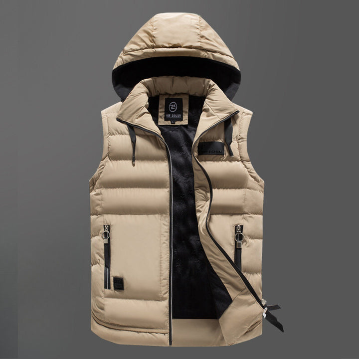 Men's Down-Filled Gilet – Porter Hooded Insulated Bodywarmer – Khaki