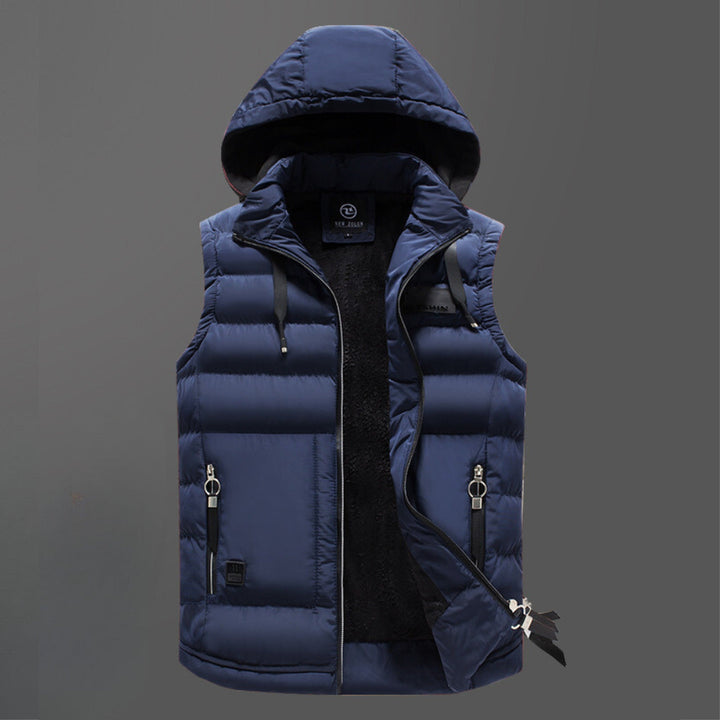 Men's Down-Filled Gilet – Porter Hooded Insulated Bodywarmer – Navy