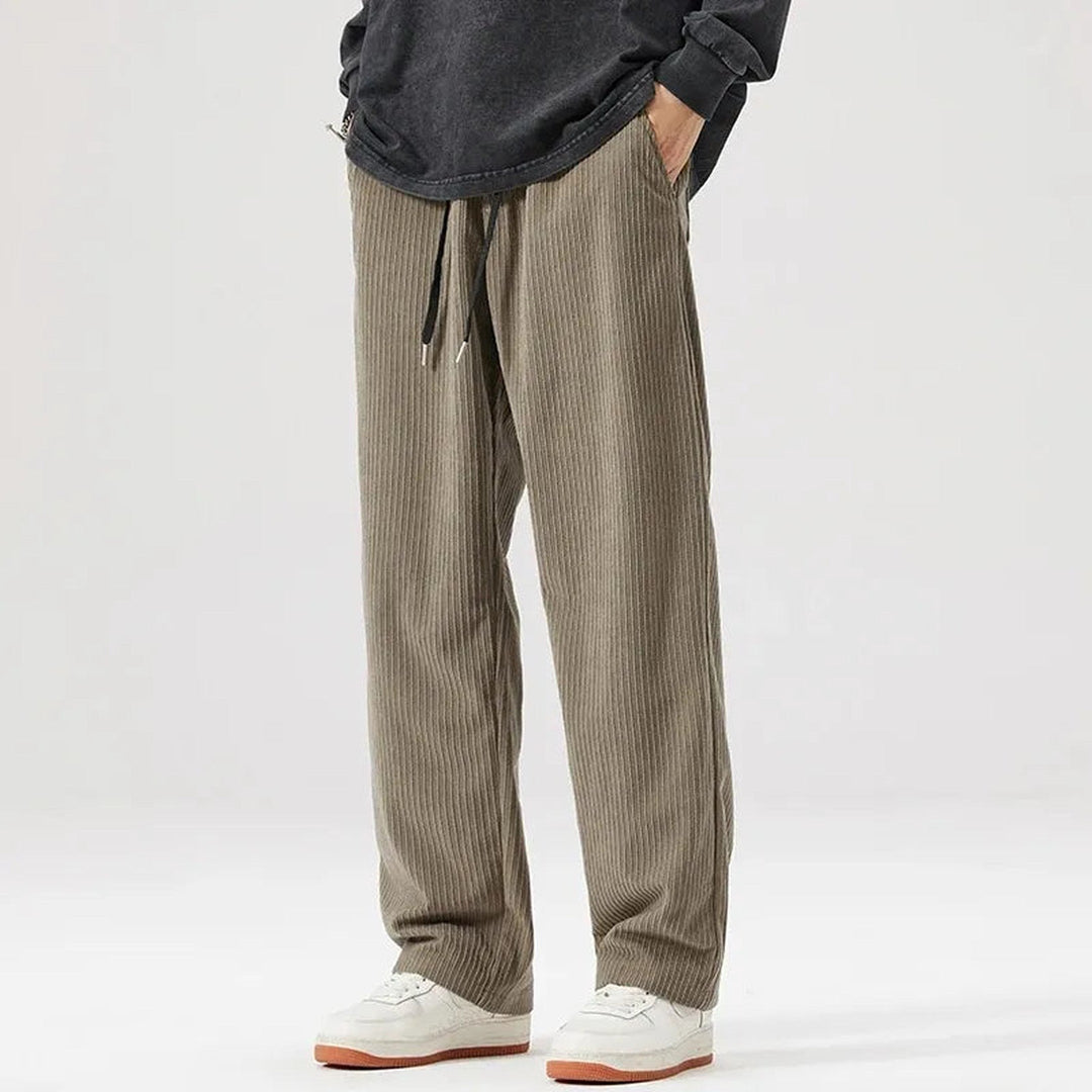 Men's Corduroy Lounge Trousers – Soft Relaxed Drawstring Comfort – Khaki