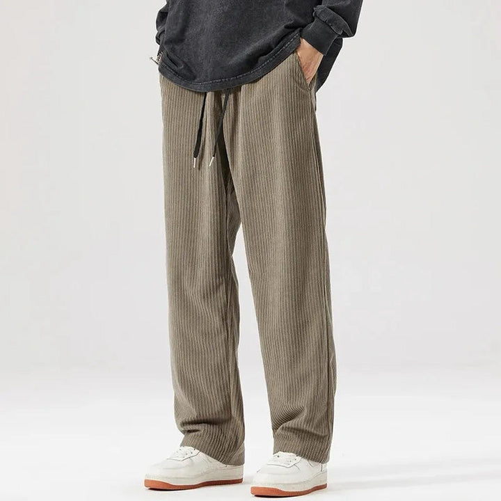 Men's Corduroy Lounge Trousers – Soft Relaxed Drawstring Comfort – Khaki