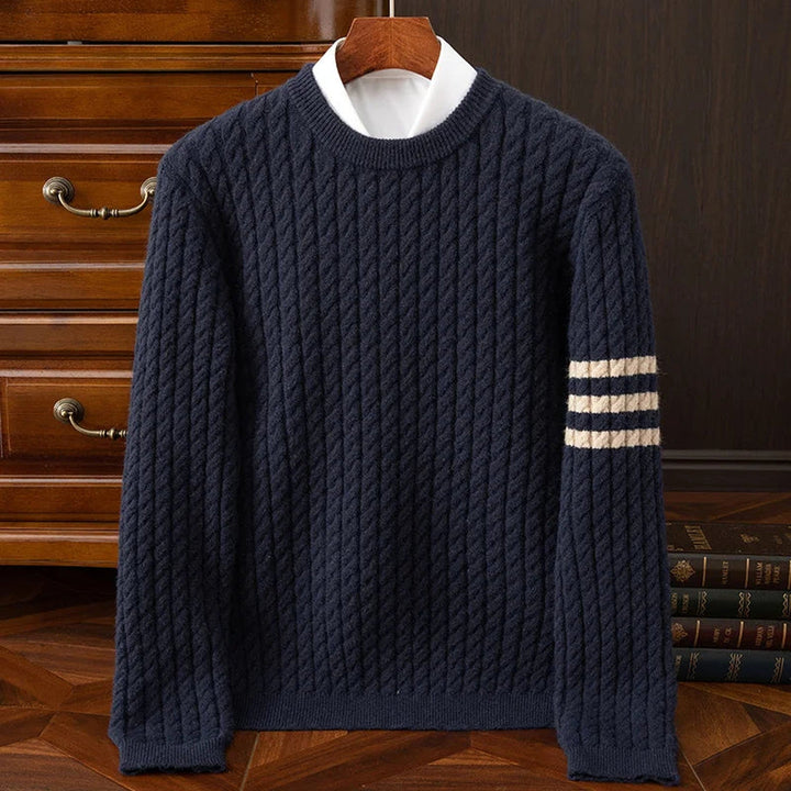 Men's Wool Blend Crew Neck Jumper – Tri-Stripe Twisted Knit – view 2
