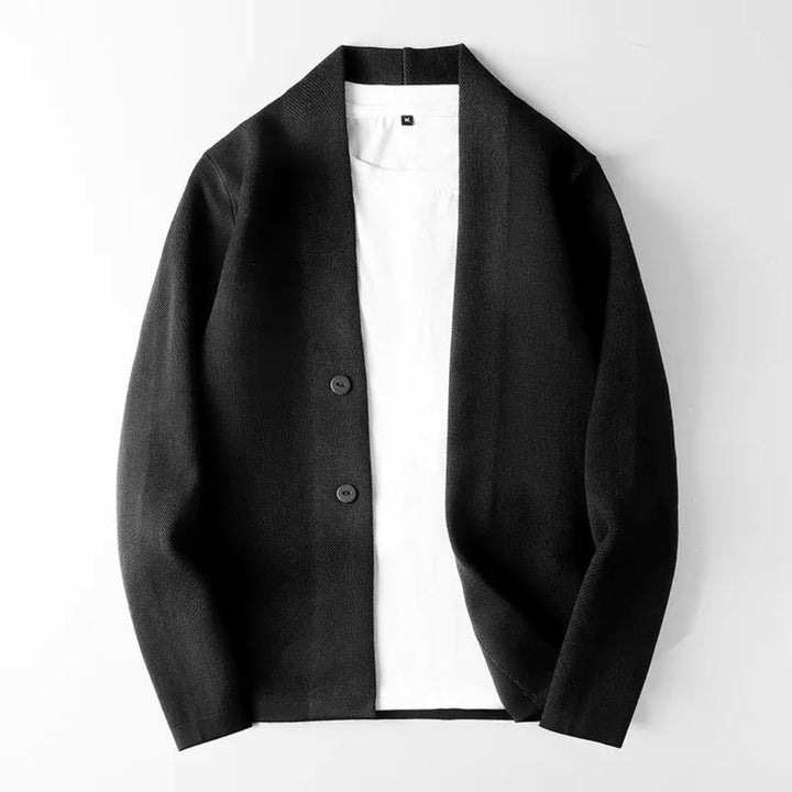 Men's Ribbed Knit Cardigan – Soft Button-Front Layering Piece – Heather Grey