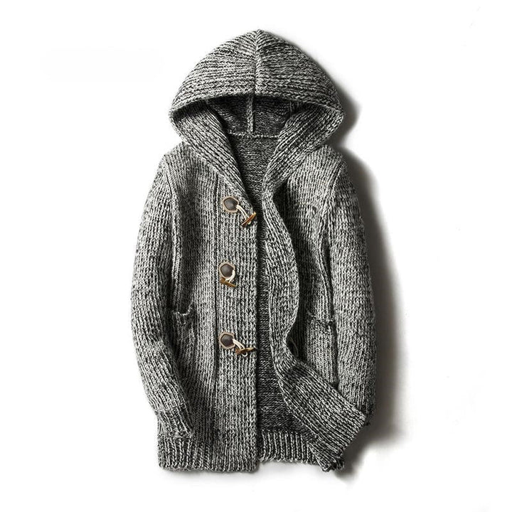Men's Chunky Knit Hooded Toggle Cardigan – Cosy Winter Layering – view 3