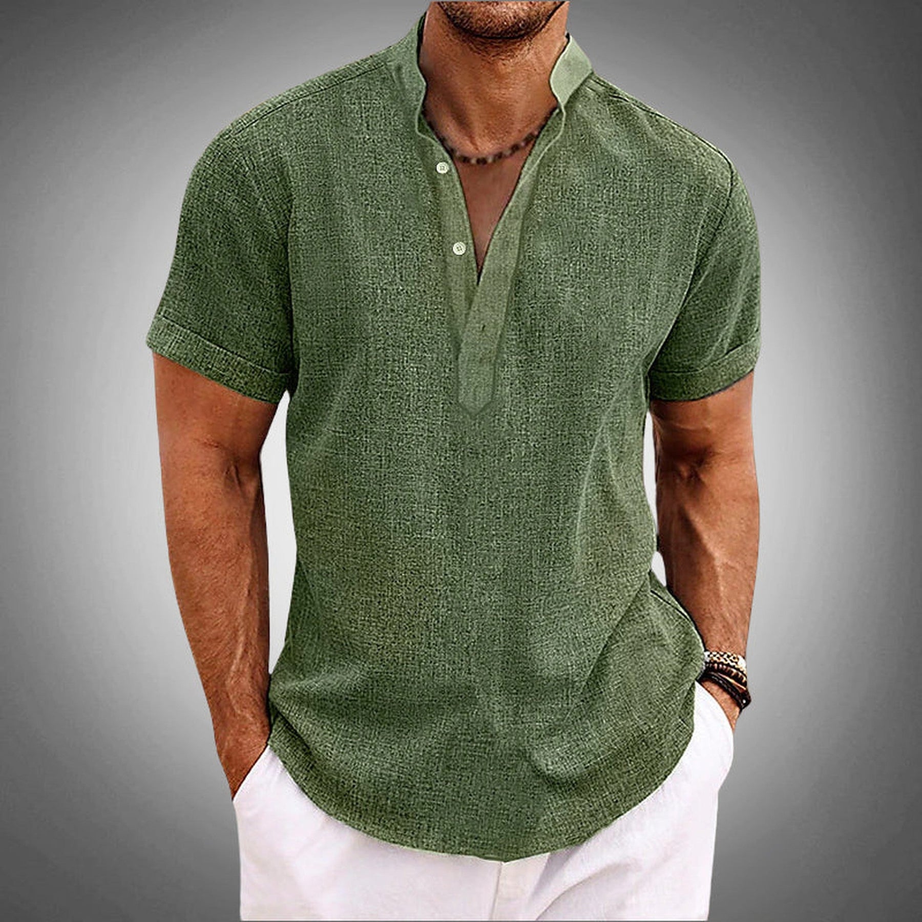 Men's Lightweight Tropical Print Shirt – Summer Holiday Wear – Green