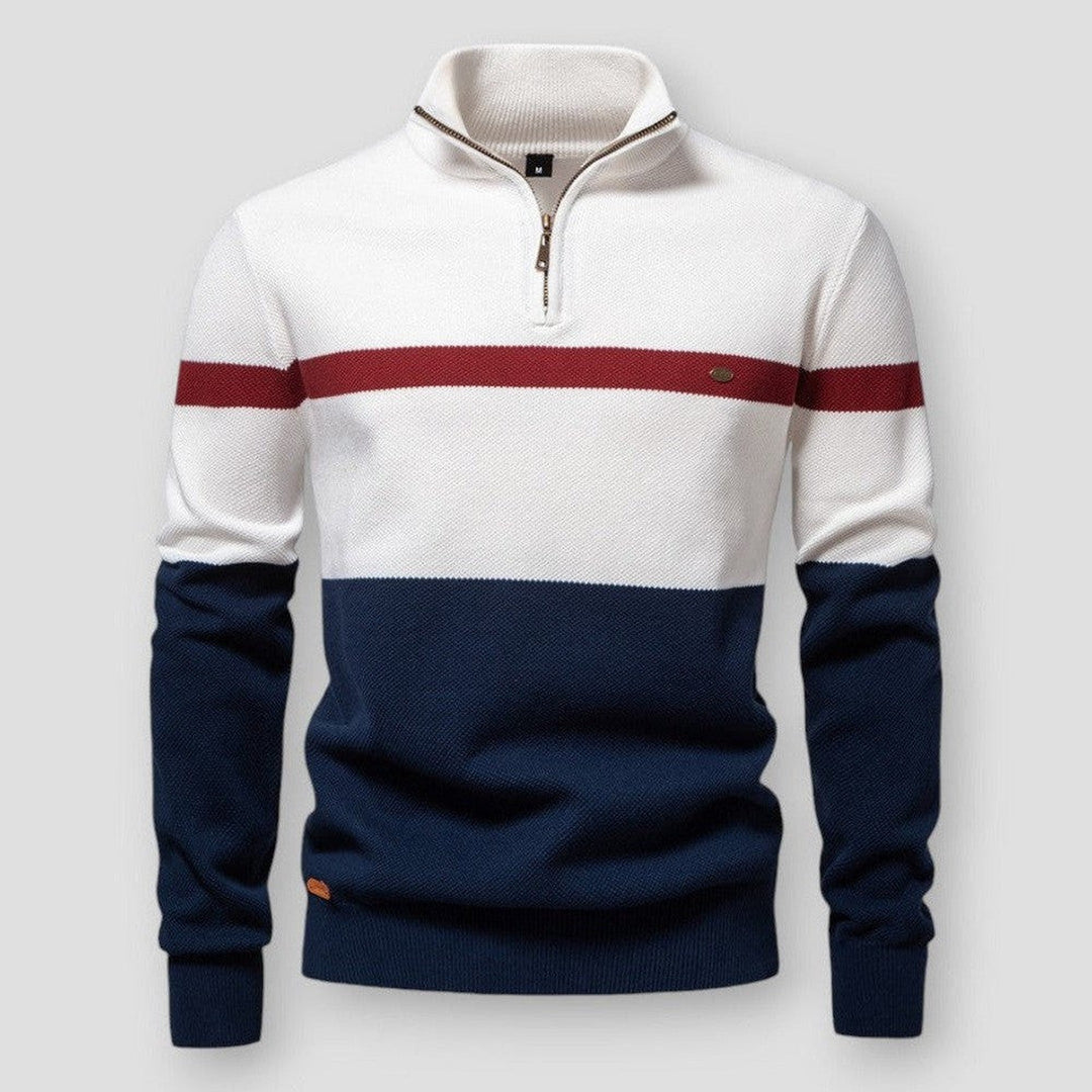 Men's Zephyr Half-Zip Knit Jumper – Stand Collar All-Season – White