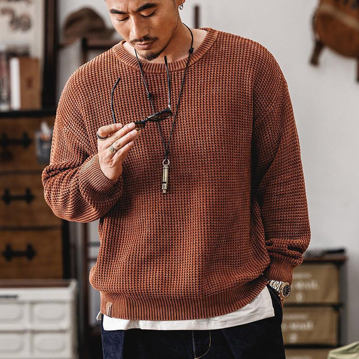 Men's Waffle Knit Jumper – Textured Grid Crew Neck Layer – view 3