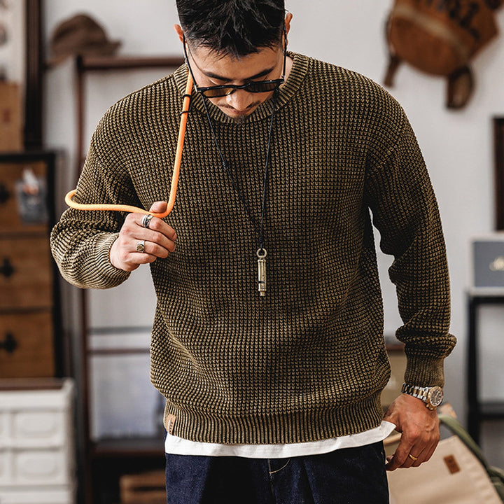 Men's Waffle Knit Jumper – Textured Grid Crew Neck Layer – view 5