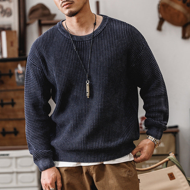 Men's Waffle Knit Jumper – Textured Grid Crew Neck Layer – view 8
