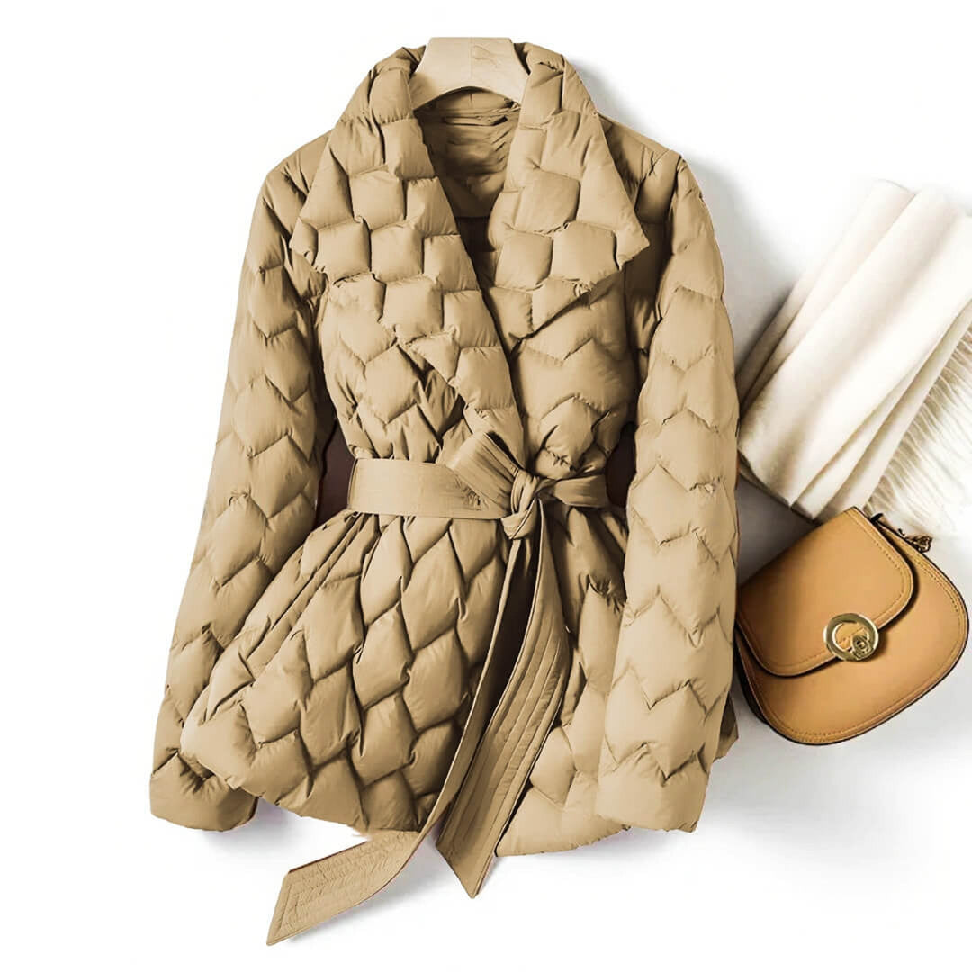 Women's Geometric Quilted Wrap Jacket – Tie-Waist Layering – view 2