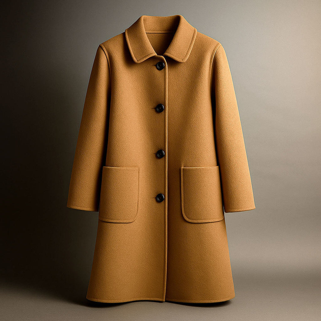 Women's Virgin Wool Coat – Tailored Straight-Cut Winter Overcoat – Camel