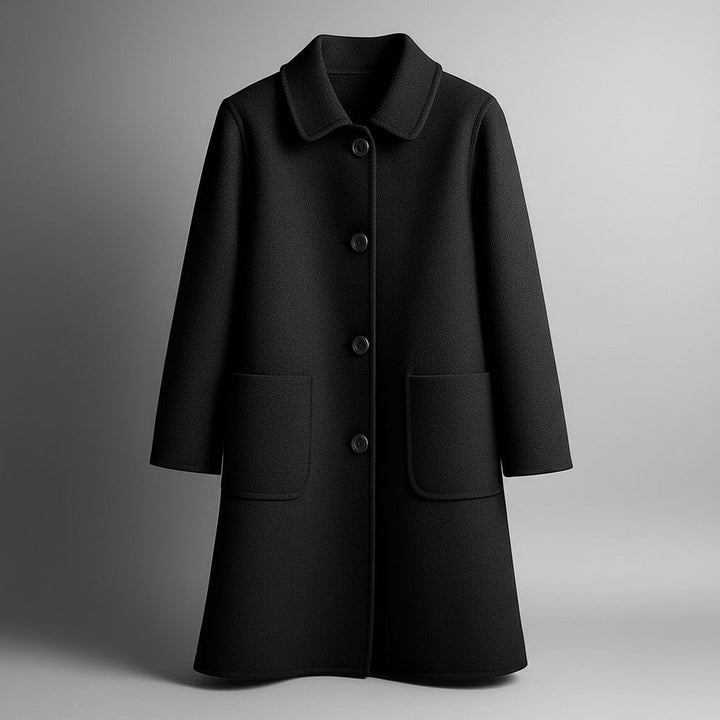 Women's Virgin Wool Coat – Tailored Straight-Cut Winter Overcoat – Black