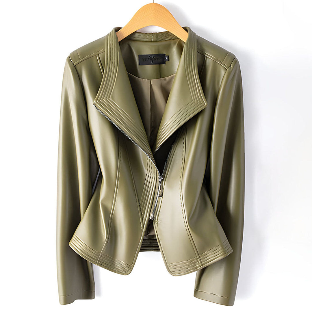 Women's Leather Moto Jacket – Asymmetric Zip Sheepskin Biker – view 5