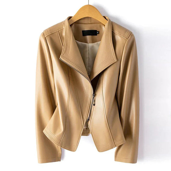 Women's Leather Moto Jacket – Asymmetric Zip Sheepskin Biker – view 6