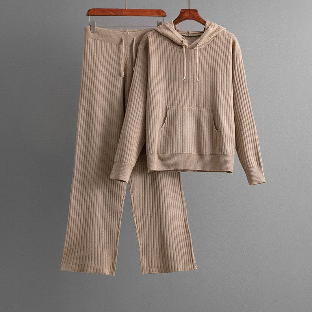 Women's Ribbed Knit Lounge Set – Hoodie & Wide-Leg Trousers – view 2