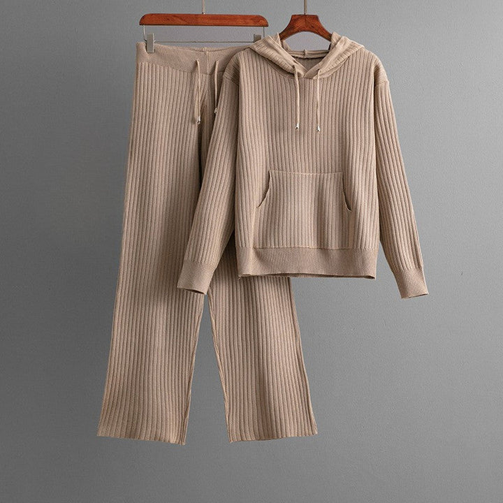 Women's Ribbed Knit Lounge Set – Hoodie & Wide-Leg Trousers – view 2