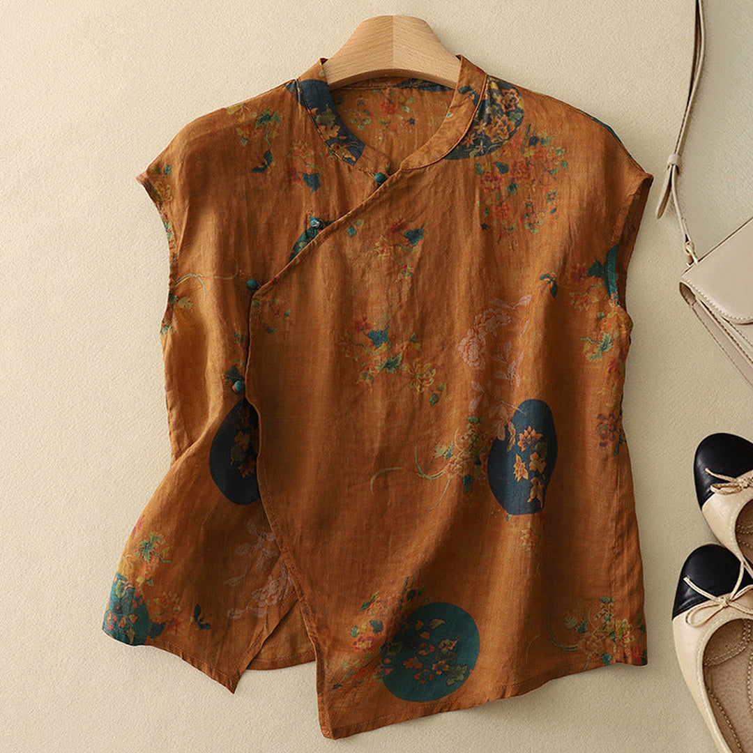 Women's Sleeveless Linen Blouse – Mandarin Collar Summer Top – view 2