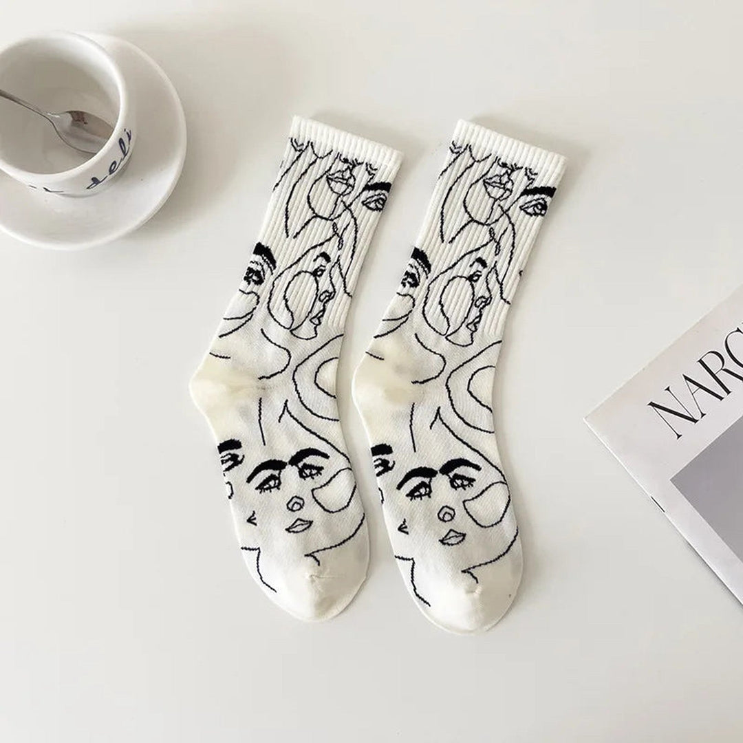 Women's Cotton Crew Socks – Atelier Abstract Line Art Design
