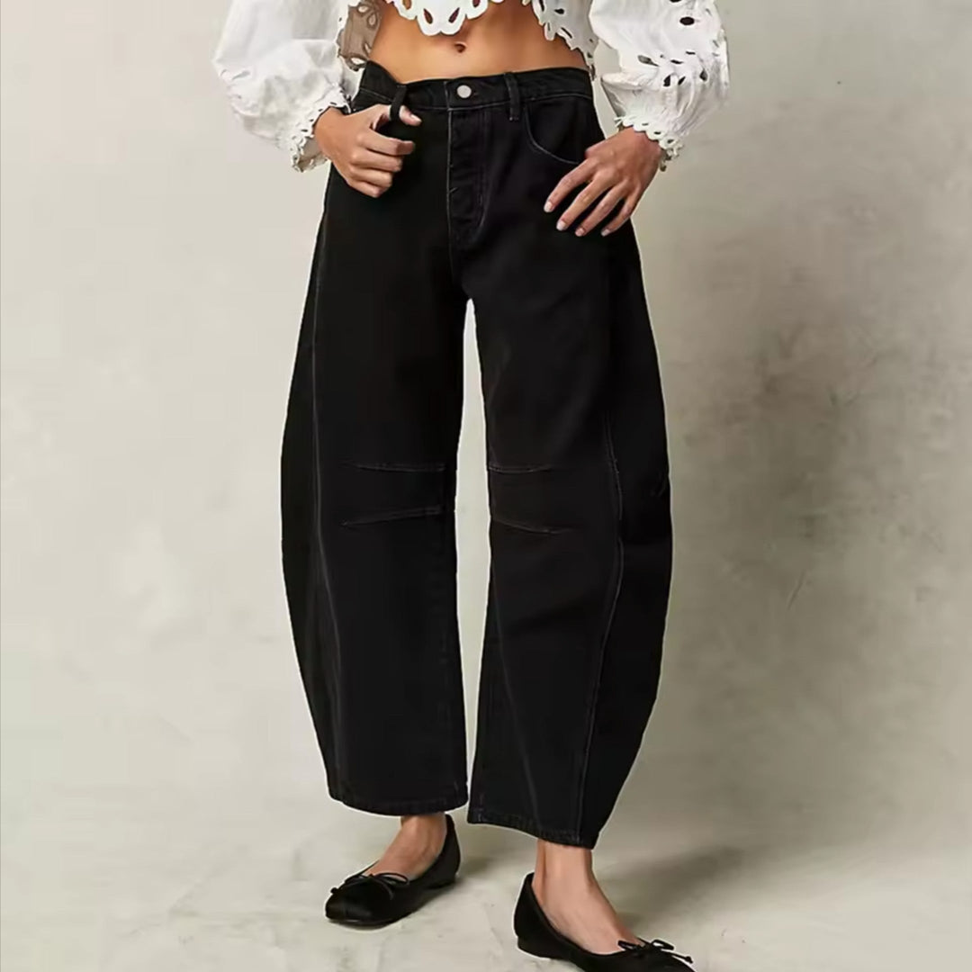 Women's Wide Leg Stretch Jeans – Relaxed Mid-Rise Ankle Length