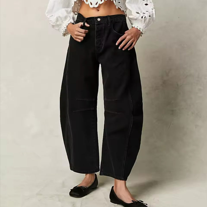 Women's Wide Leg Stretch Jeans – Relaxed Mid-Rise Ankle Length
