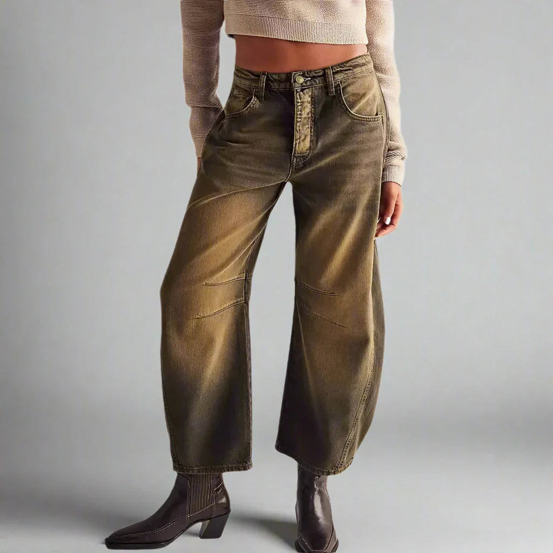 Women's Wide Leg Stretch Jeans – Relaxed Mid-Rise Ankle Length