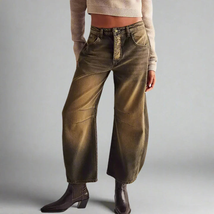 Women's Wide Leg Stretch Jeans – Relaxed Mid-Rise Ankle Length