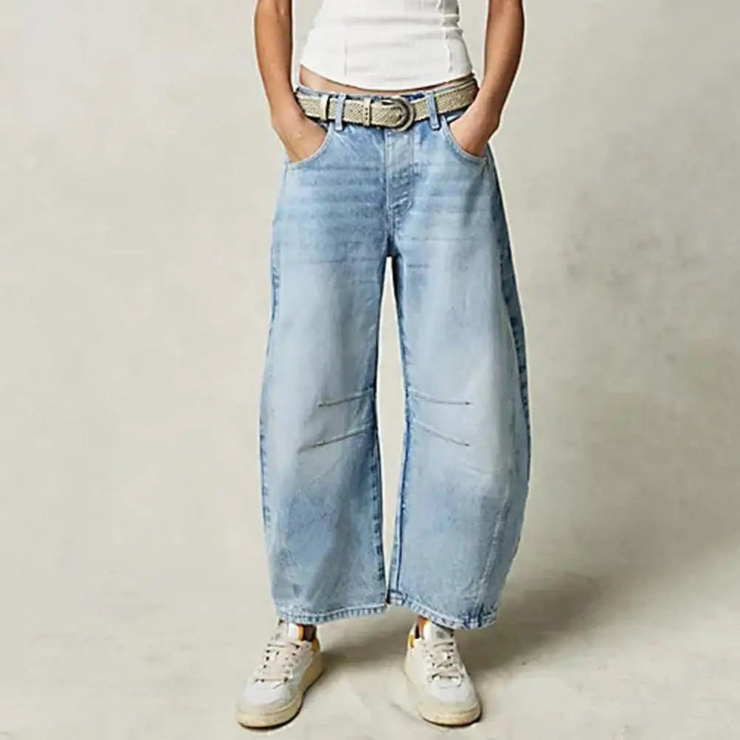 Women's Wide Leg Stretch Jeans – Relaxed Mid-Rise Ankle Length