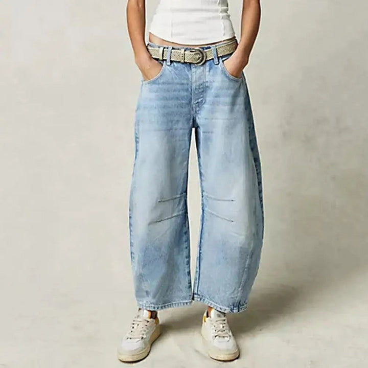 Women's Wide Leg Stretch Jeans – Relaxed Mid-Rise Ankle Length