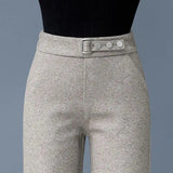 Women's Herringbone Tailored Trousers – High-Waist with Belt