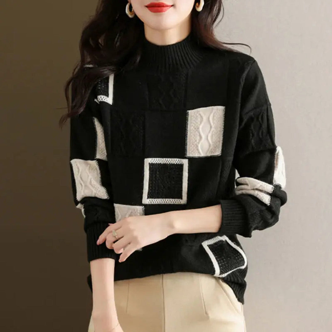 Women's Patchwork Knit Jumper – Cosy Textured Everyday Layer – view 2