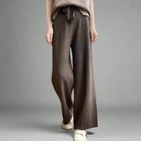 Women's Cashmere Wide-Leg Trousers – Drawstring Lounge Luxury