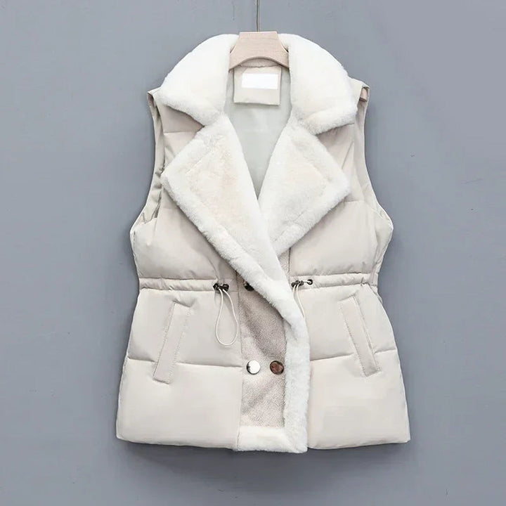 Women's Padded Gilet with Faux Fur Collar – Winter Layering – Khaki