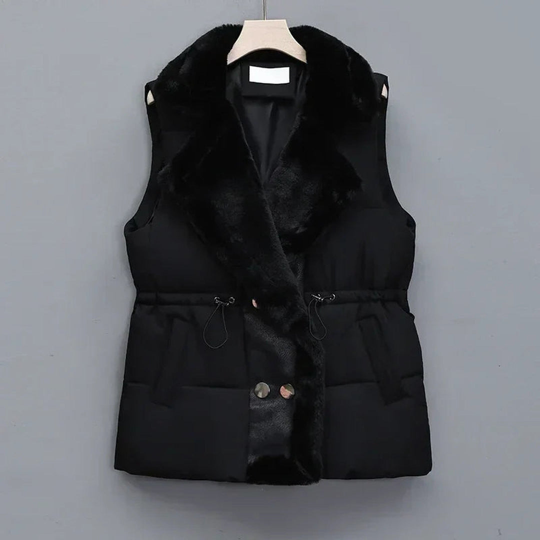Women's Padded Gilet with Faux Fur Collar – Winter Layering – White