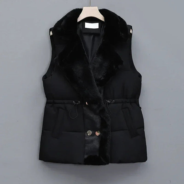 Women's Padded Gilet with Faux Fur Collar – Winter Layering – White