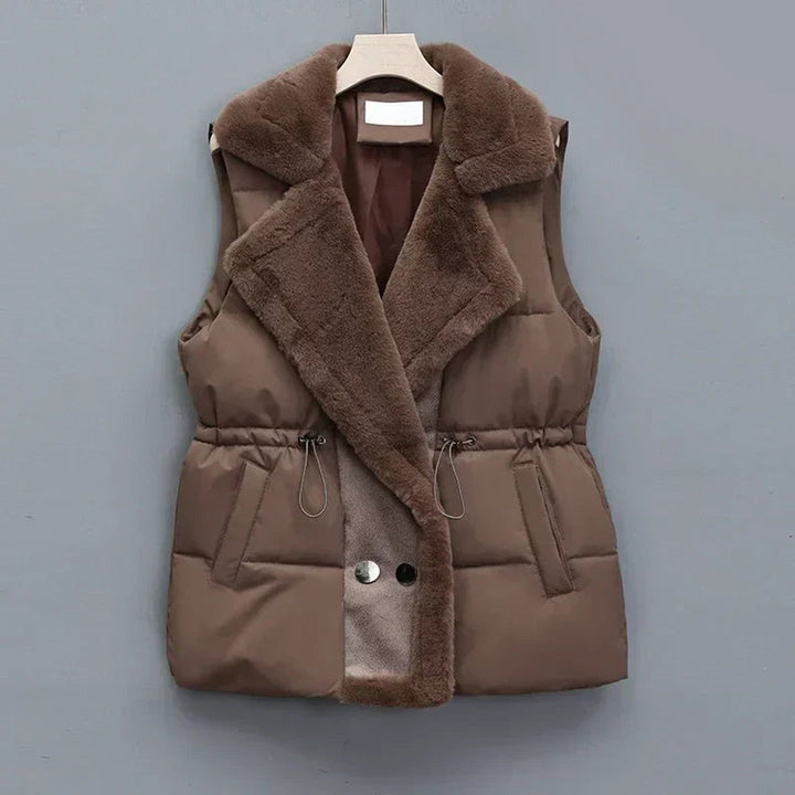 Women's Padded Gilet with Faux Fur Collar – Winter Layering – Black