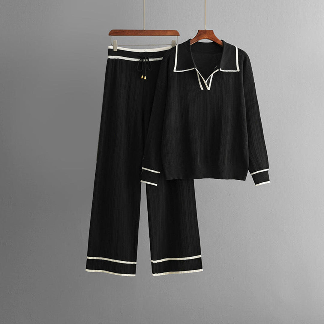 Women's Knit Lounge Set – Lapel Jumper & Wide-Leg Trousers – view 4