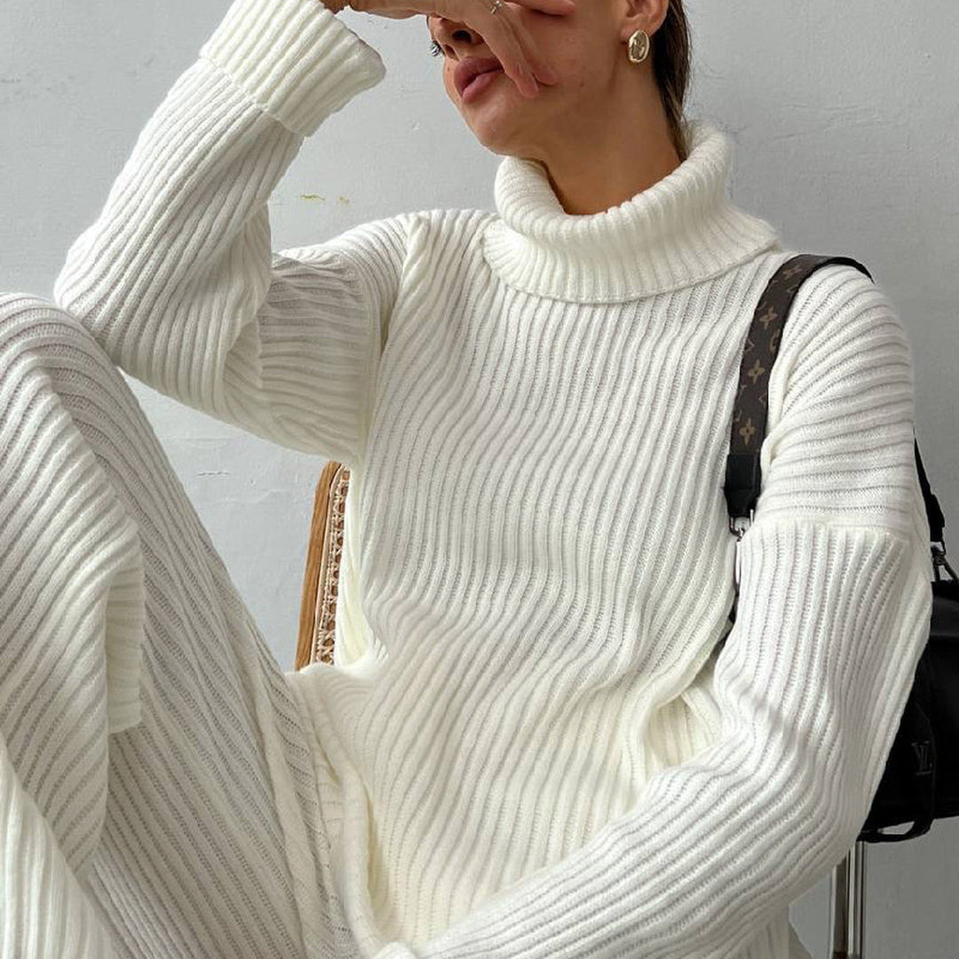 Women's Ribbed Knit Co-ord Set – Turtleneck Top & Trousers – view 6