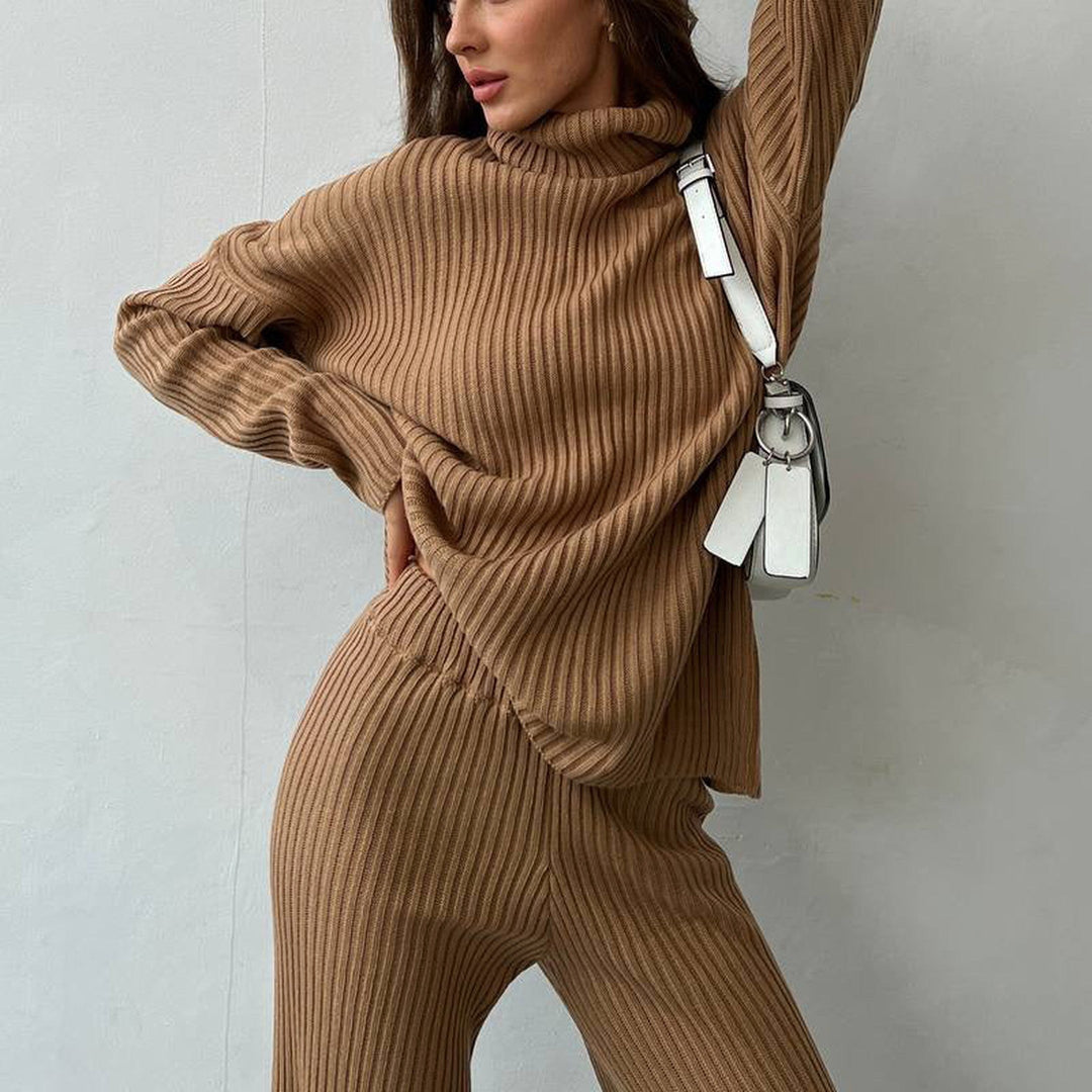 Women's Ribbed Knit Co-ord Set – Turtleneck Top & Trousers – view 4