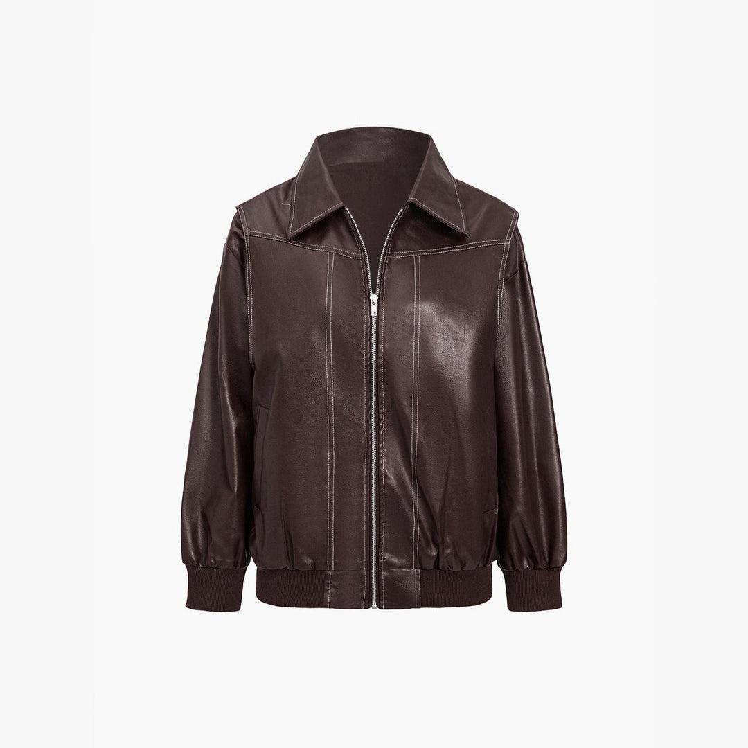 Women's Faux Leather Jacket – Relaxed Zip-Up Moto Style