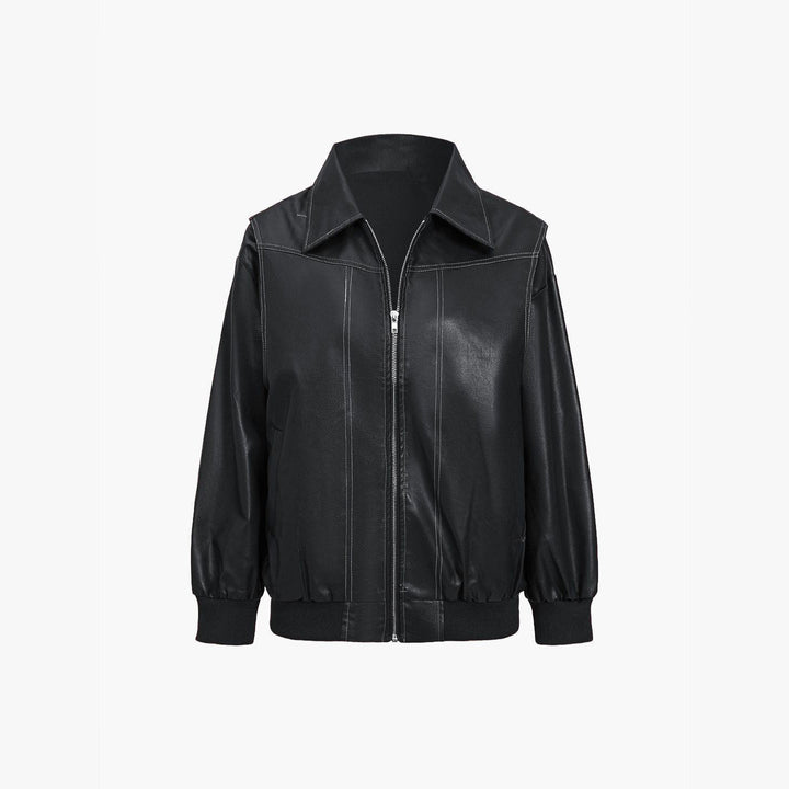 Women's Faux Leather Jacket – Relaxed Zip-Up Moto Style