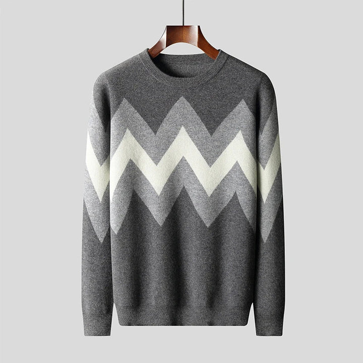Men's Geometric Knit Jumper – Bold Pattern Crew Neck Sweater – view 7