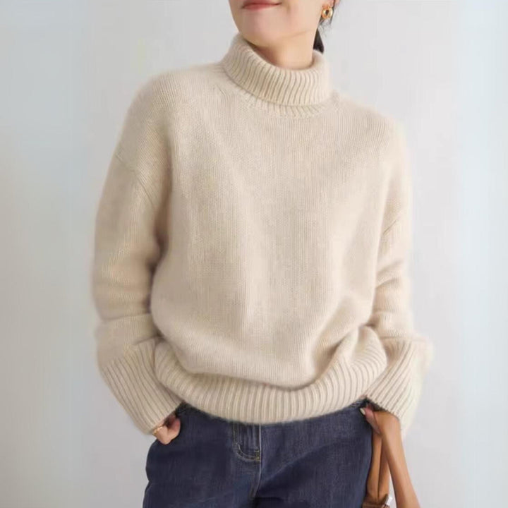 Women's Cashmere Roll Neck Jumper – Oversized Chunky Knit – view 2