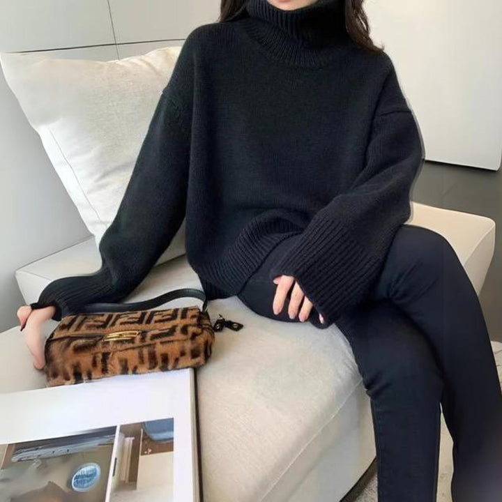Women's Cashmere Roll Neck Jumper – Oversized Chunky Knit – view 10