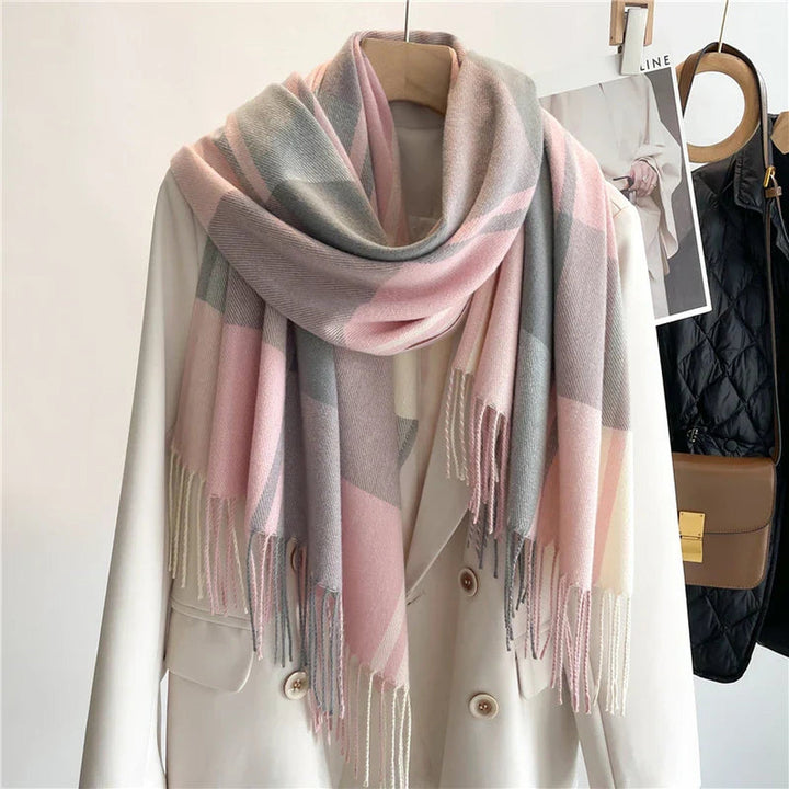 Unisex Cashmere Blend Plaid Scarf – Fringed Winter Accessory – view 5